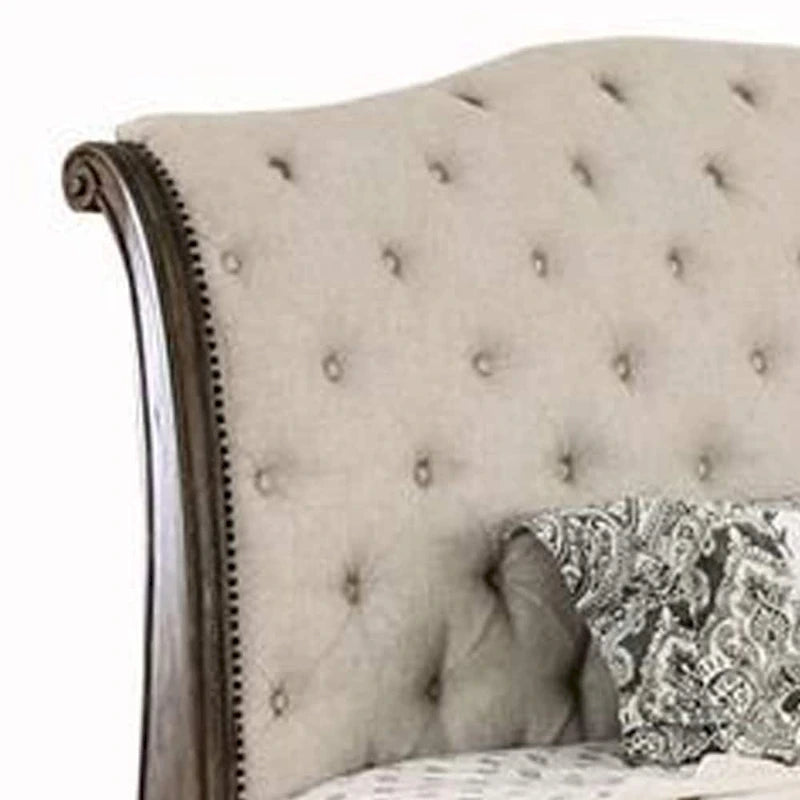 Letto California King con testiera e pediera a slitta, marrone e beige