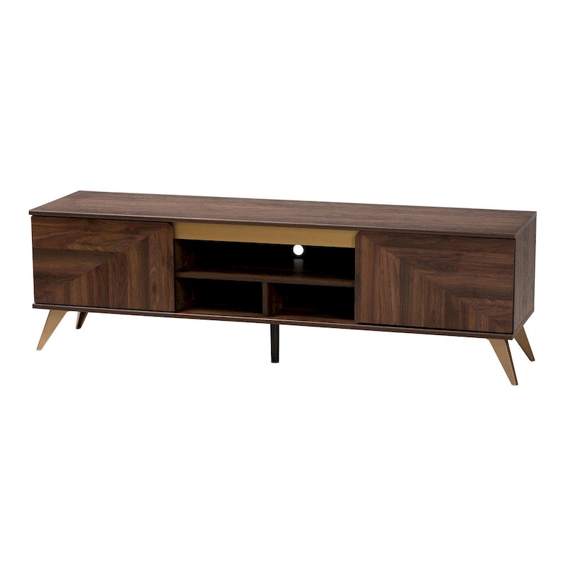 Mobile TV a 2 ante in legno con finitura noce stile Mid-Century Modern Transizionale