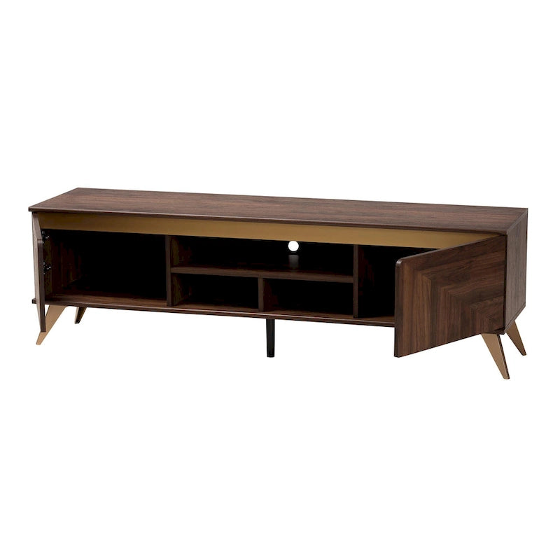 Mobile TV a 2 ante in legno con finitura noce stile Mid-Century Modern Transizionale