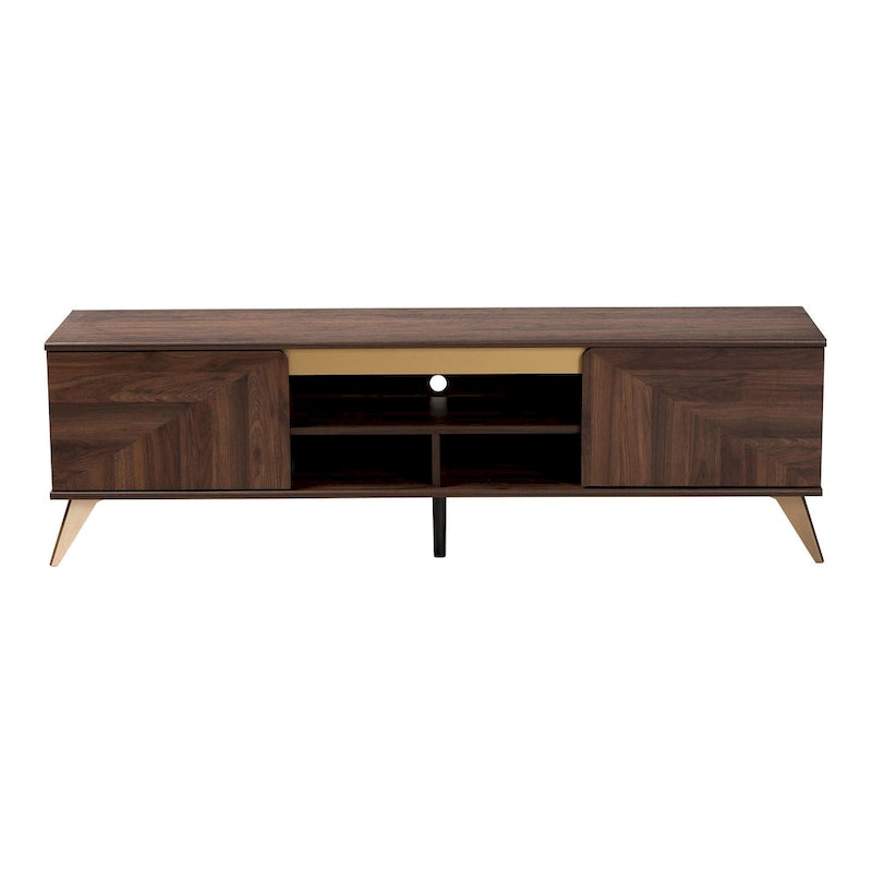 Mobile TV a 2 ante in legno con finitura noce stile Mid-Century Modern Transizionale