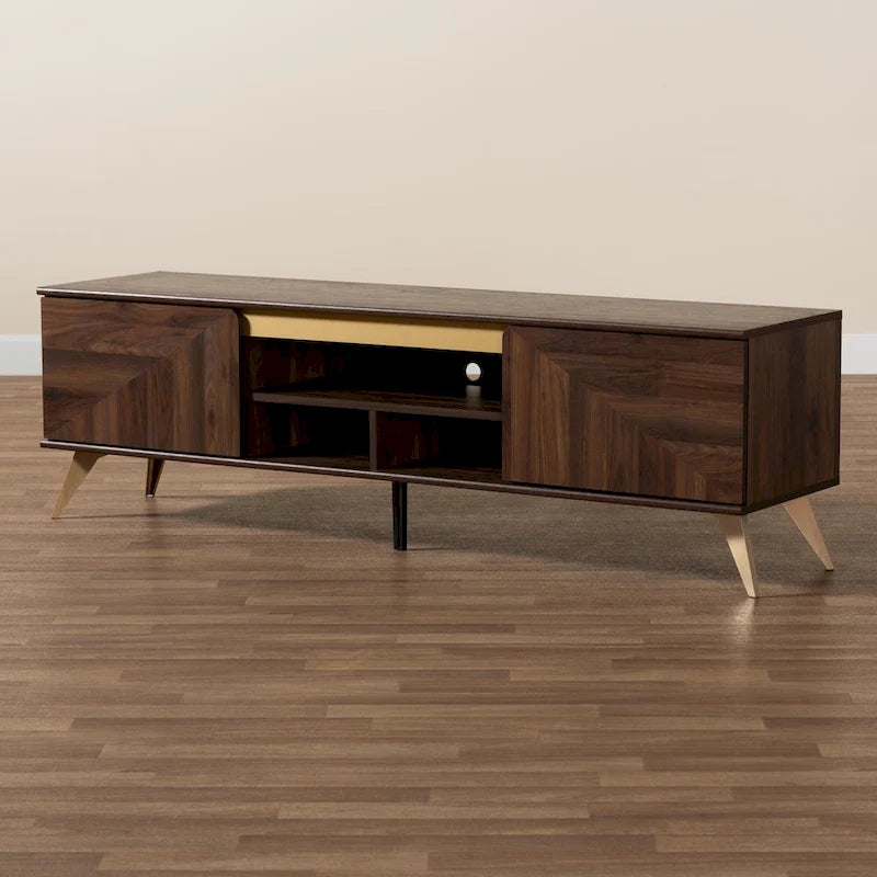 Mobile TV a 2 ante in legno con finitura noce stile Mid-Century Modern Transizionale