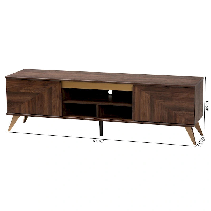 Mobile TV a 2 ante in legno con finitura noce stile Mid-Century Modern Transizionale