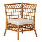 Set panca angolare da pranzo moderno bohémien in rattan color miele da 3 pezzi