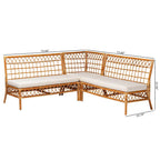 Set panca angolare da pranzo moderno bohémien in rattan color miele da 3 pezzi