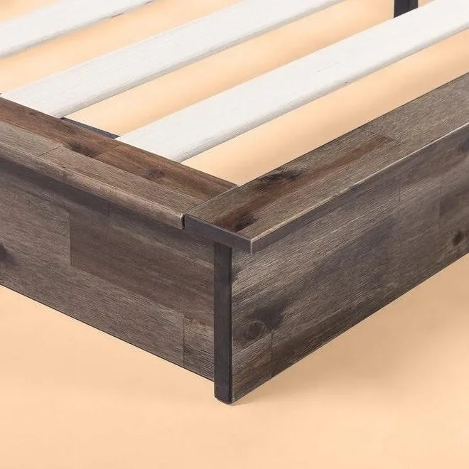Struttura letto a piattaforma bassa industriale in legno stile rustico a grandezza naturale