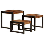 Set di 3 Tavolini Nidificabili, Legno di Sheesham, Struttura in Acciaio Nero