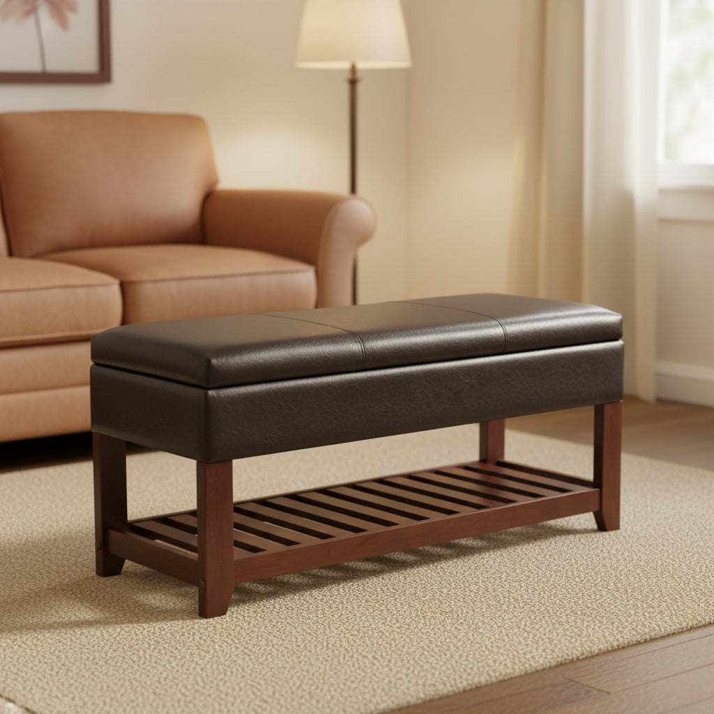 Monza Storage Chest Bench, Espresso and Walnut - 42.52W x 15.75D x 20.47