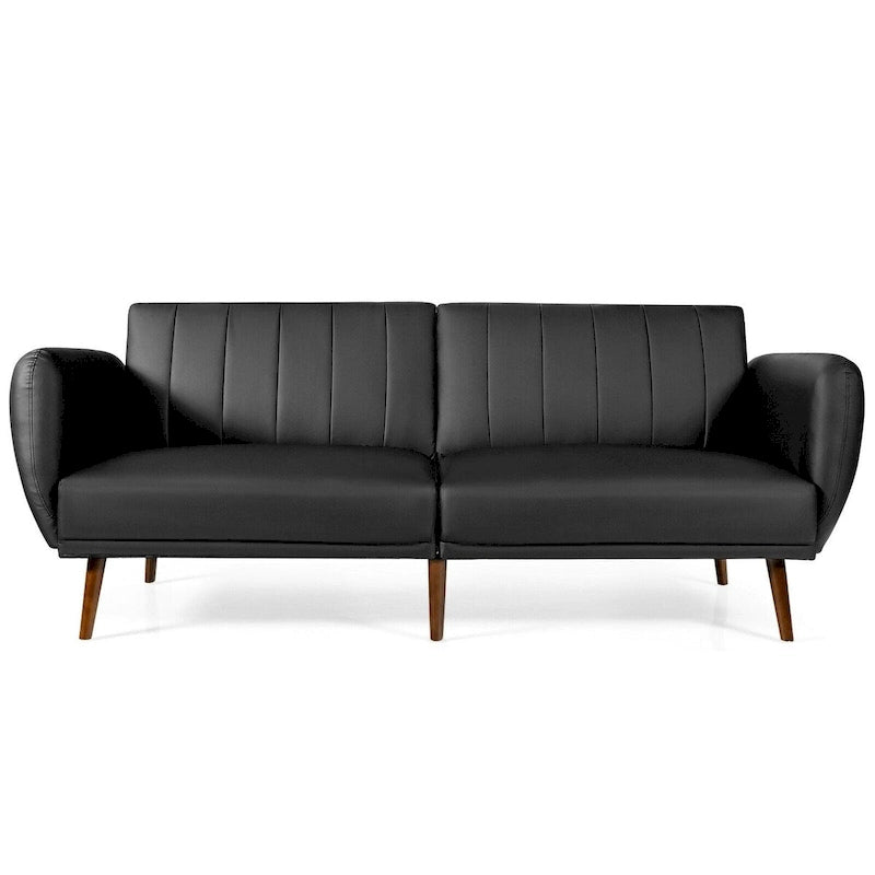 Divano Letto Futon Convertibile in Pelle PU, Divano Letto Regolabile con Gambe in Legno - 81 x 33,5 x 31,5 (L x P x A)