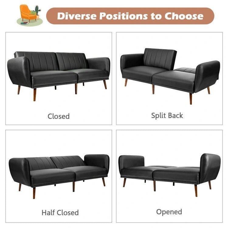 Divano Letto Futon Convertibile in Pelle PU, Divano Letto Regolabile con Gambe in Legno - 81 x 33,5 x 31,5 (L x P x A)