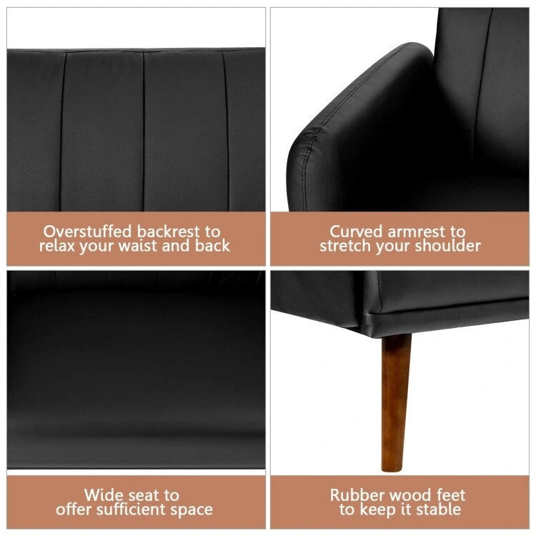 Divano Letto Futon Convertibile in Pelle PU, Divano Letto Regolabile con Gambe in Legno - 81 x 33,5 x 31,5 (L x P x A)