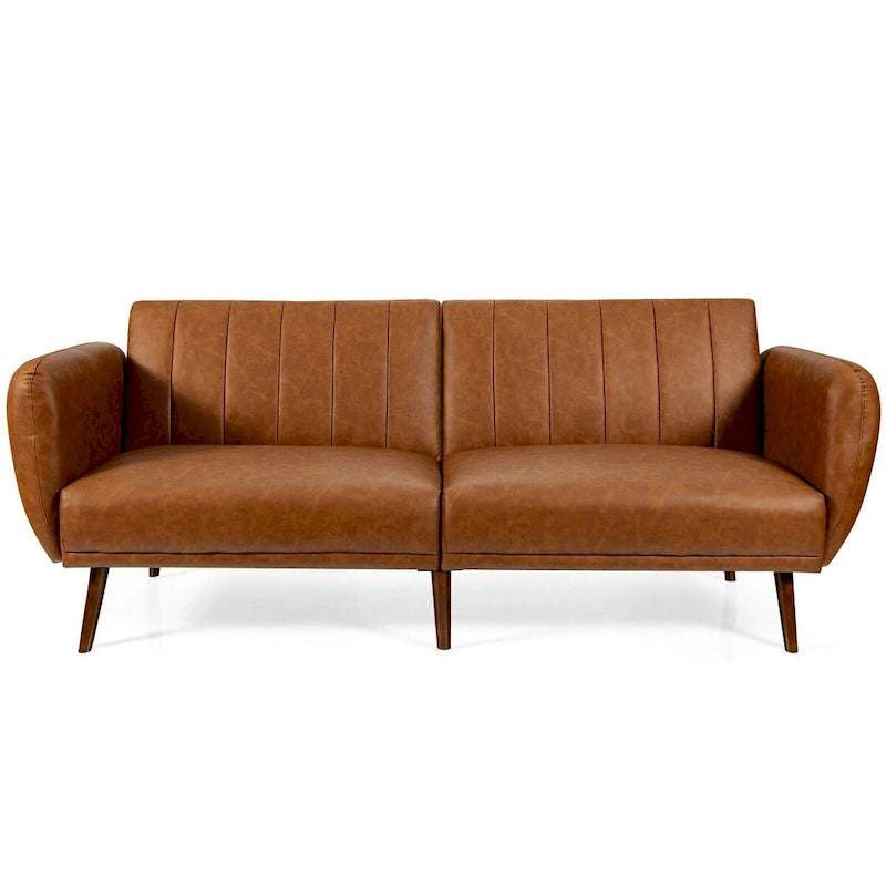 Divano Letto Futon Convertibile in Pelle PU, Divano Letto Regolabile con Gambe in Legno - 81 x 33,5 x 31,5 (L x P x A)
