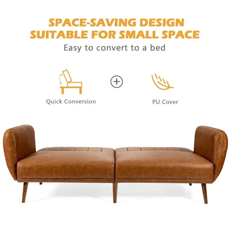 Divano Letto Futon Convertibile in Pelle PU, Divano Letto Regolabile con Gambe in Legno - 81 x 33,5 x 31,5 (L x P x A)