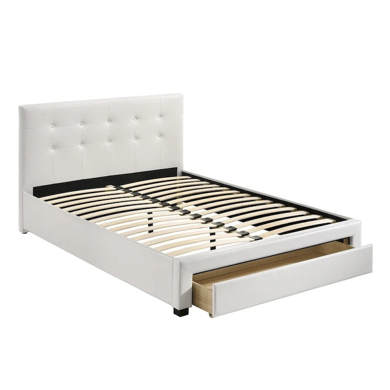 Contenitore sottoletto matrimoniale, letto imbottito in ecopelle