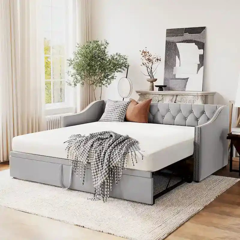 Letto da giorno imbottito a una piazza con letto estraibile a scomparsa