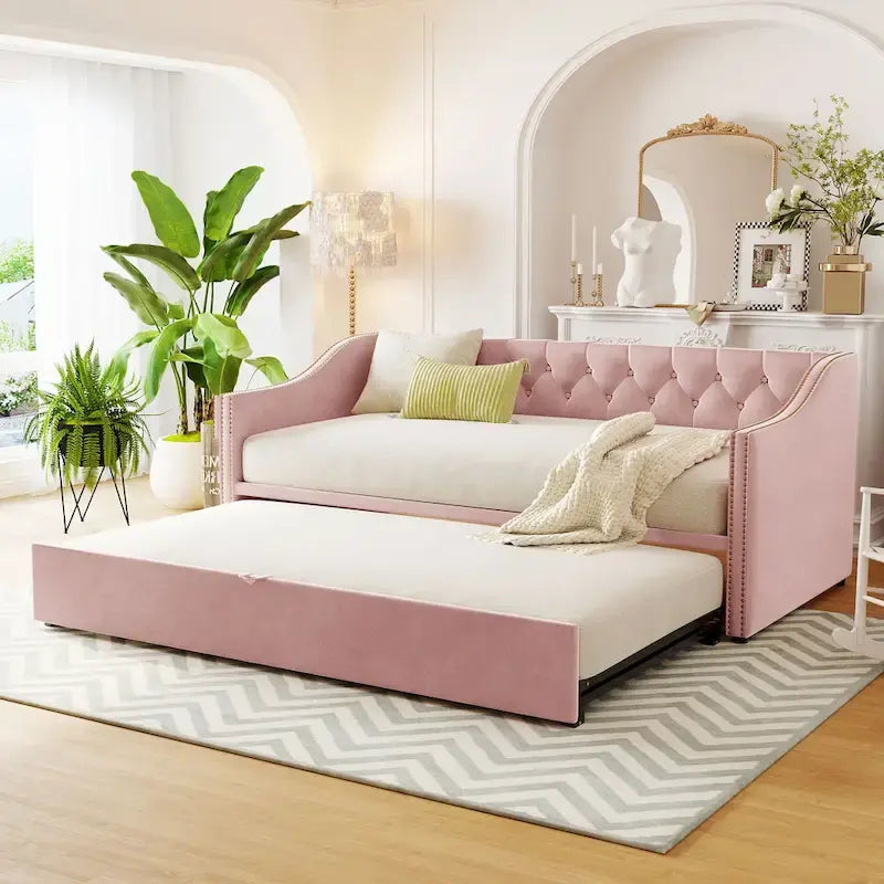 Letto da giorno imbottito a una piazza con letto estraibile a scomparsa