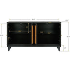 Mobile Buffet Credenza in Rattan con Pannelli a Grana Pregiata Lavorati a Mano e 4 Ante in Rattan