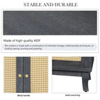 Mobile Buffet Credenza in Rattan con Pannelli a Grana Pregiata Lavorati a Mano e 4 Ante in Rattan