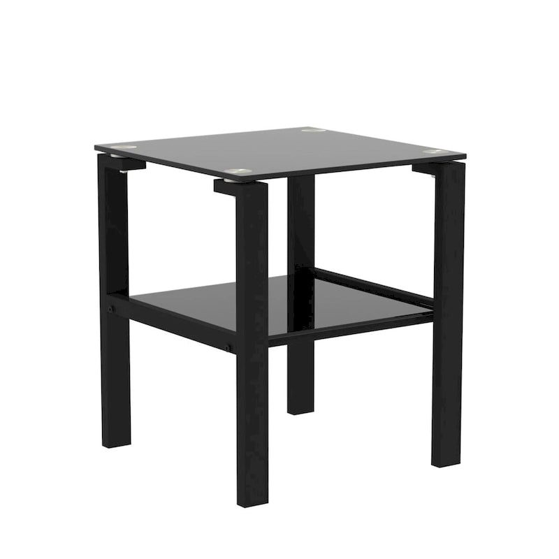 Set di 2, tavolino da tè in vetro a due strati, tavolino rotondo piccolo, tavolino da angolo per camera da letto, tavolino laterale da soggiorno, nero