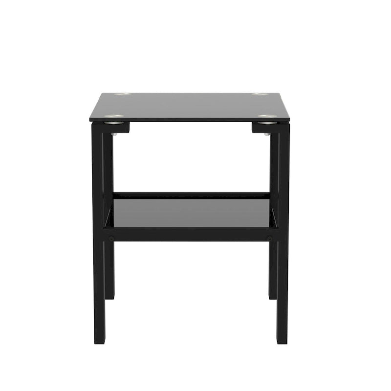Set di 2, tavolino da tè in vetro a due strati, tavolino rotondo piccolo, tavolino da angolo per camera da letto, tavolino laterale da soggiorno, nero