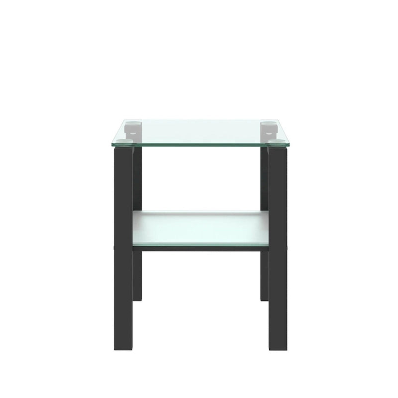 Set di 2, tavolino da tè in vetro a due strati, tavolino rotondo piccolo, tavolino da angolo per camera da letto, tavolino laterale da soggiorno, nero