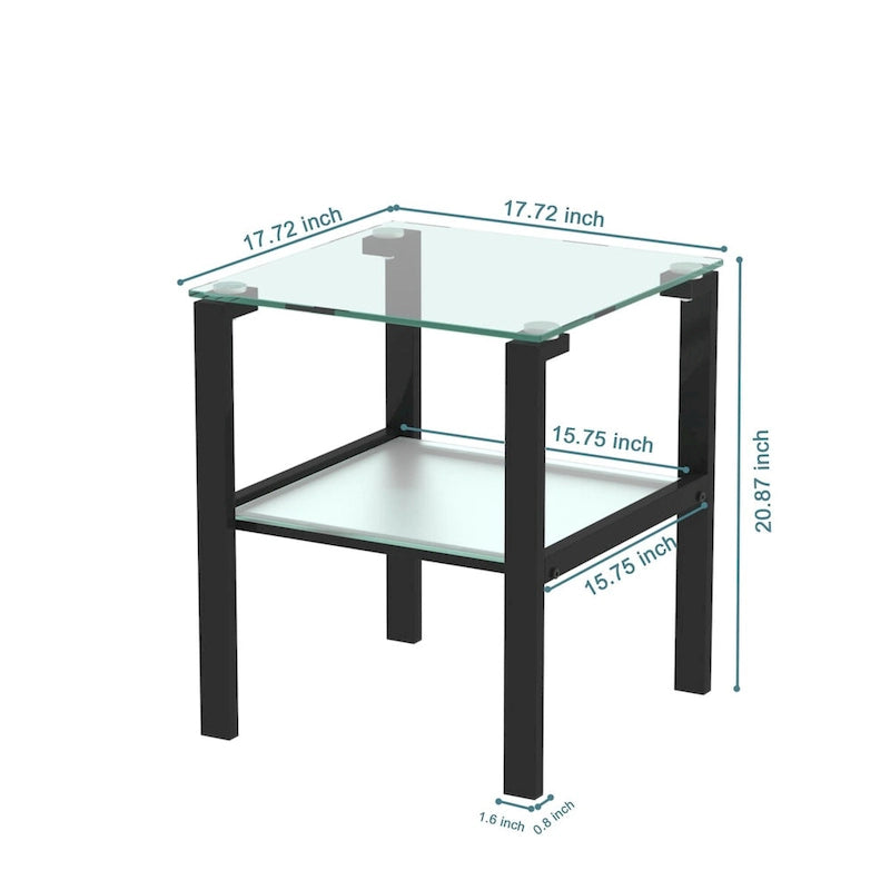 Set di 2, tavolino da tè in vetro a due strati, tavolino rotondo piccolo, tavolino da angolo per camera da letto, tavolino laterale da soggiorno, nero