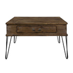 Tavolino quadrato da cocktail, 32 pollici, 2 cassetti, legno marrone, nero
