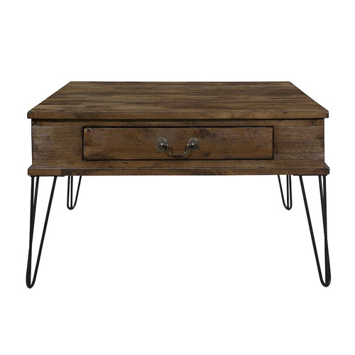 Tavolino quadrato da cocktail, 32 pollici, 2 cassetti, legno marrone, nero