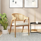 Sedia da pranzo in rattan intrecciato con schienale in canna e seduta imbottita
