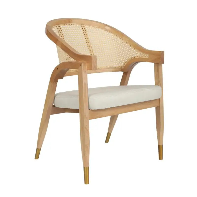 Sedia da pranzo in rattan intrecciato con schienale in canna e seduta imbottita
