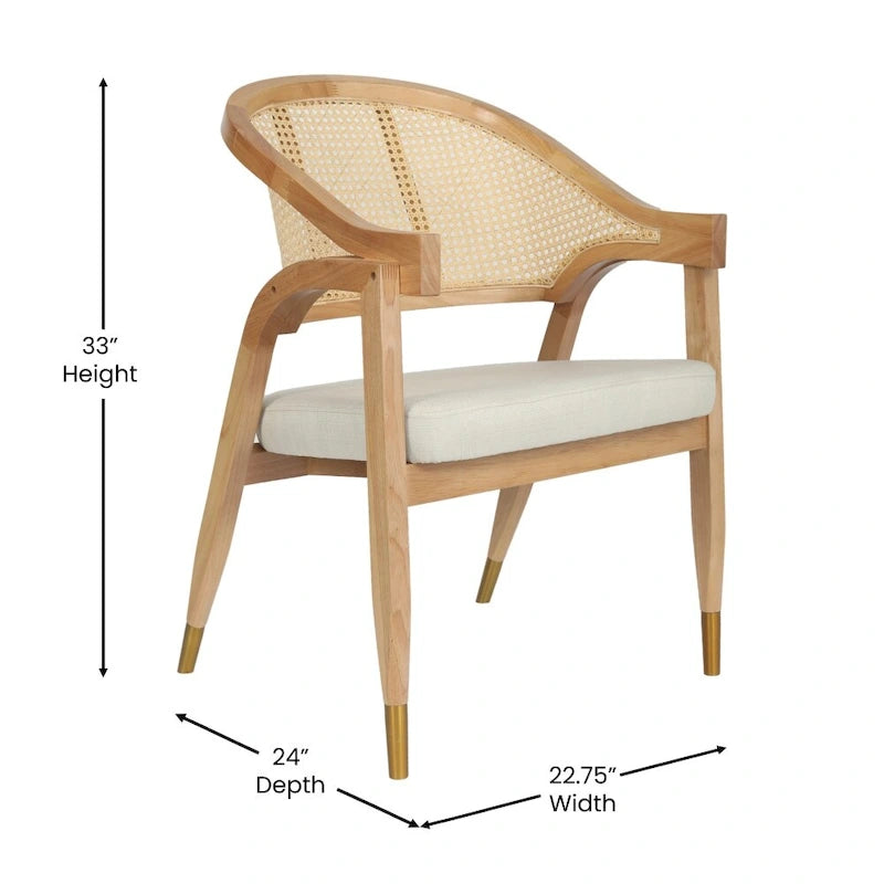 Sedia da pranzo in rattan intrecciato con schienale in canna e seduta imbottita