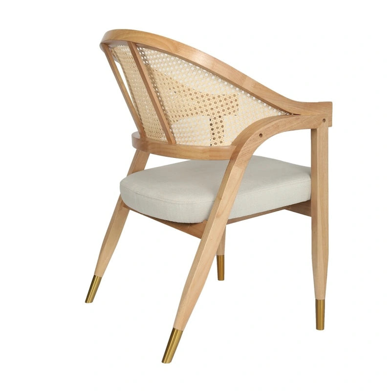 Sedia da pranzo in rattan intrecciato con schienale in canna e seduta imbottita