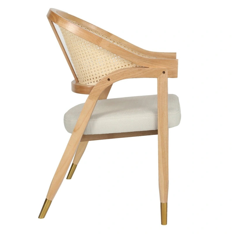 Sedia da pranzo in rattan intrecciato con schienale in canna e seduta imbottita