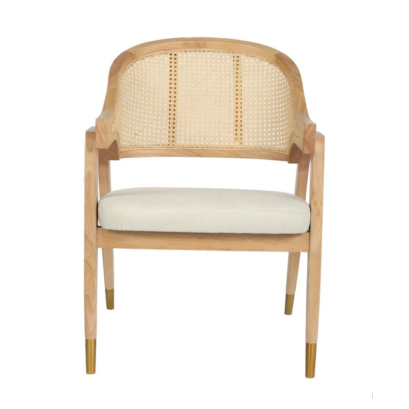Sedia da pranzo in rattan intrecciato con schienale in canna e seduta imbottita