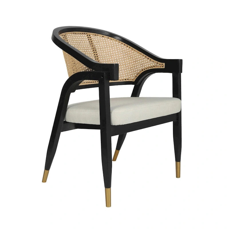 Sedia da pranzo in rattan intrecciato con schienale in canna e seduta imbottita