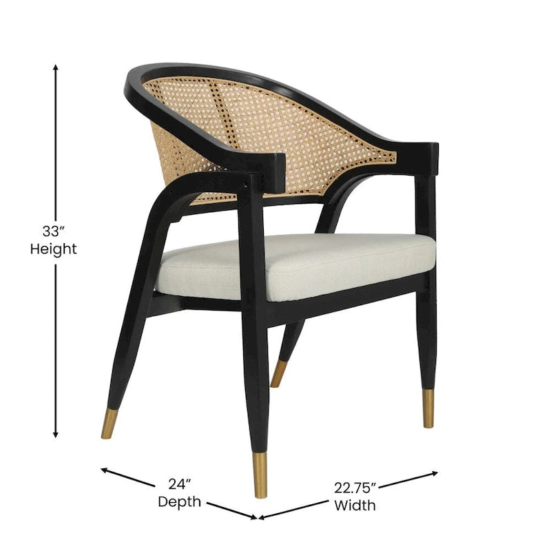 Sedia da pranzo in rattan intrecciato con schienale in canna e seduta imbottita