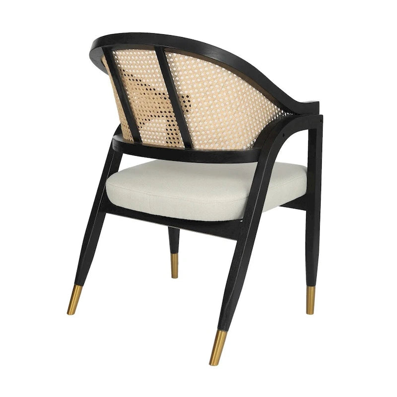 Sedia da pranzo in rattan intrecciato con schienale in canna e seduta imbottita