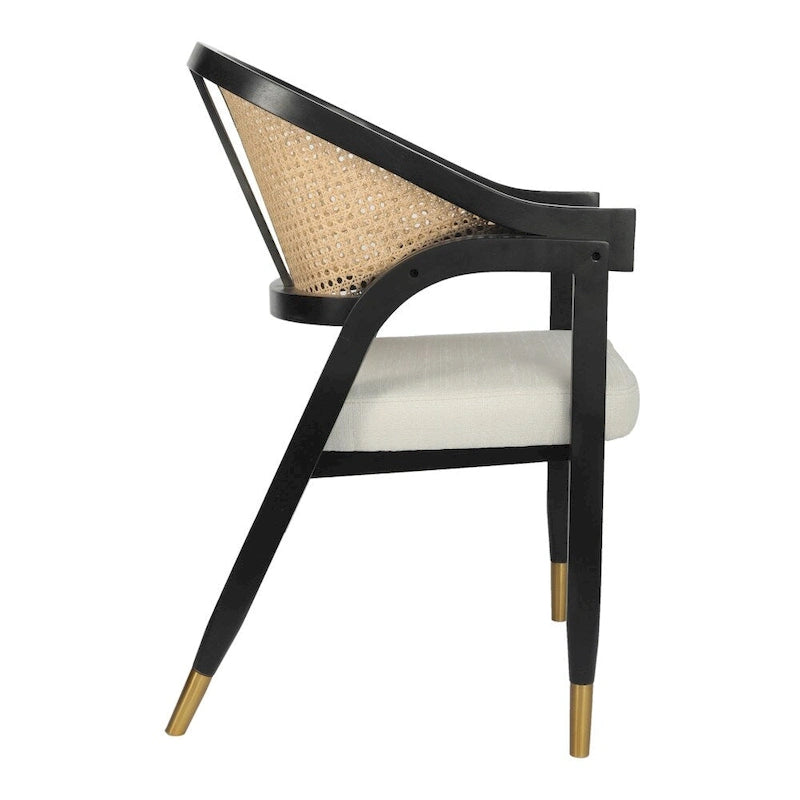 Sedia da pranzo in rattan intrecciato con schienale in canna e seduta imbottita