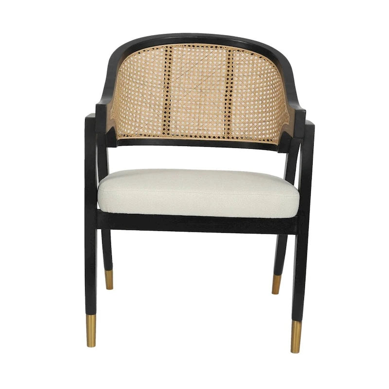 Sedia da pranzo in rattan intrecciato con schienale in canna e seduta imbottita