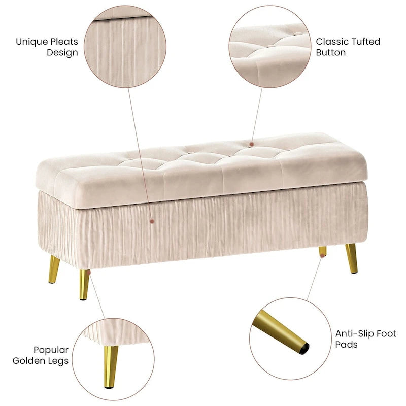 Panca ottomana contenitore moderna trapuntata, panca contenitore rivestita in velluto con bottoni, perfetta per camera da letto, soggiorno, ingresso