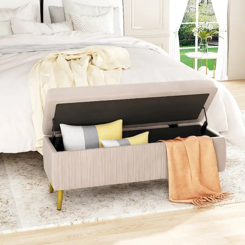 Panca ottomana contenitore moderna trapuntata, panca contenitore rivestita in velluto con bottoni, perfetta per camera da letto, soggiorno, ingresso