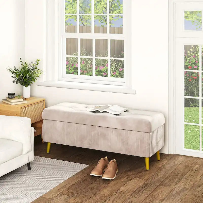 Panca ottomana contenitore moderna trapuntata, panca contenitore rivestita in velluto con bottoni, perfetta per camera da letto, soggiorno, ingresso