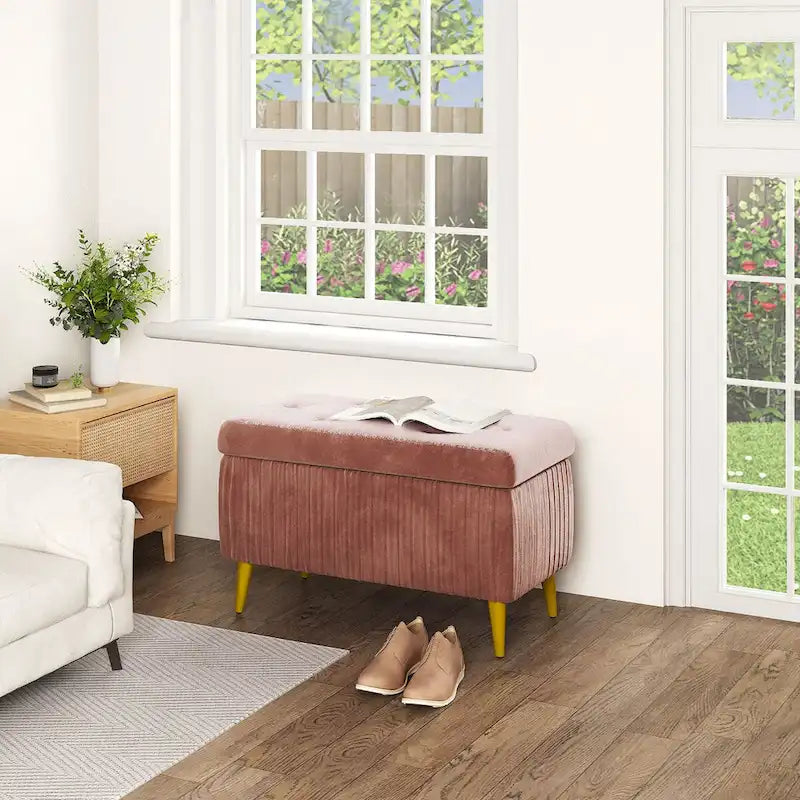 Panca ottomana contenitore moderna trapuntata, panca contenitore rivestita in velluto con bottoni, perfetta per camera da letto, soggiorno, ingresso