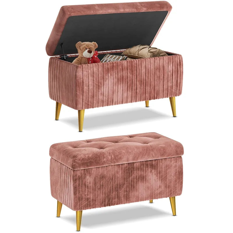 Panca ottomana contenitore moderna trapuntata, panca contenitore rivestita in velluto con bottoni, perfetta per camera da letto, soggiorno, ingresso