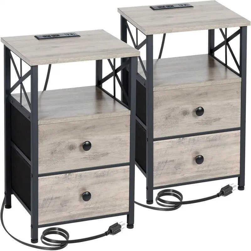 Comodino nero con stazione di ricarica - 15,7P x 13,8L x 23,8A