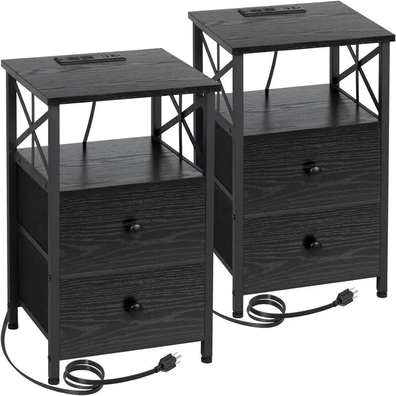 Comodino nero con stazione di ricarica - 15,7P x 13,8L x 23,8A