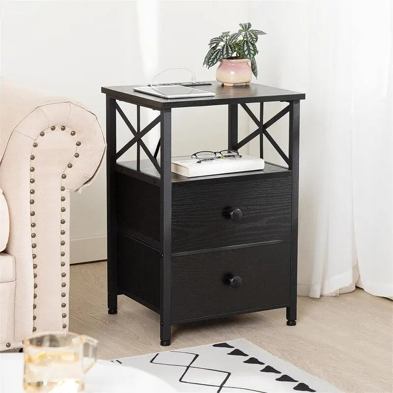 Comodino nero con stazione di ricarica - 15,7P x 13,8L x 23,8A