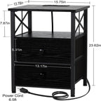 Comodino nero con stazione di ricarica - 15,7P x 13,8L x 23,8A
