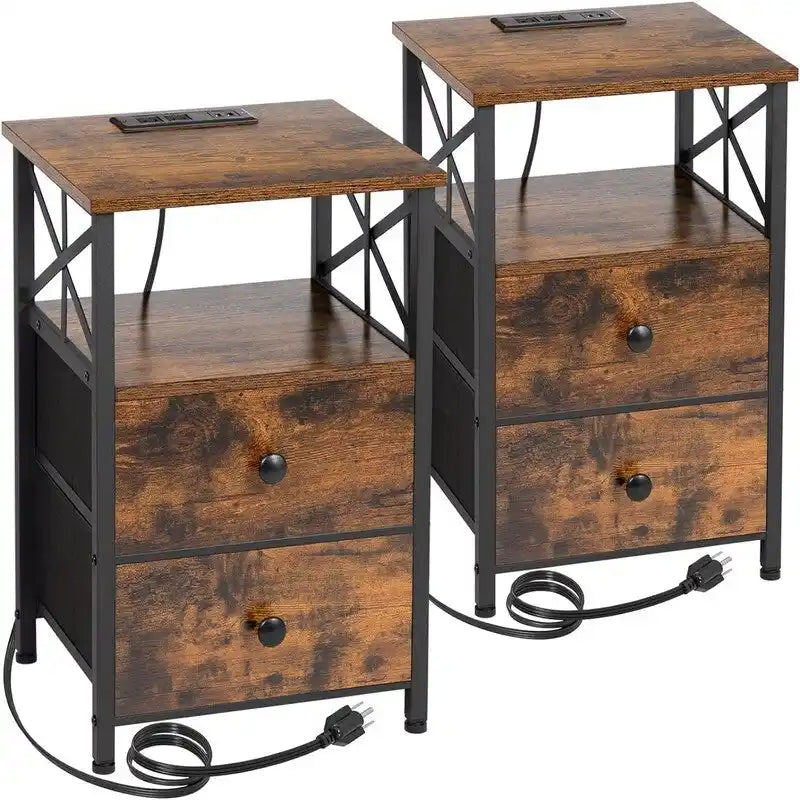 Comodino nero con stazione di ricarica - 15,7P x 13,8L x 23,8A