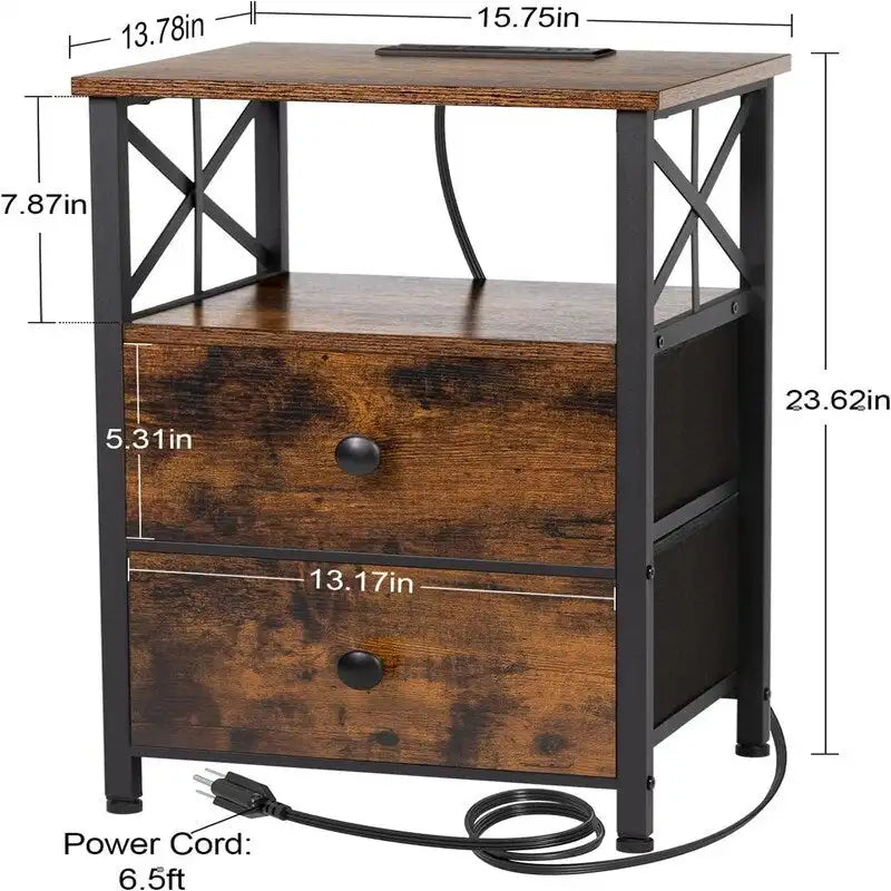 Comodino nero con stazione di ricarica - 15,7P x 13,8L x 23,8A