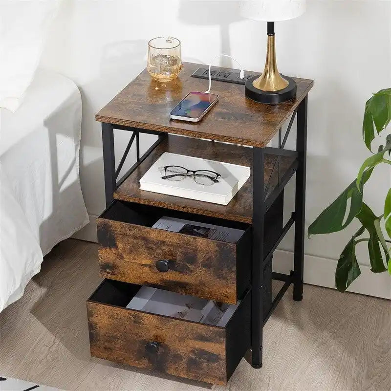 Comodino nero con stazione di ricarica - 15,7P x 13,8L x 23,8A